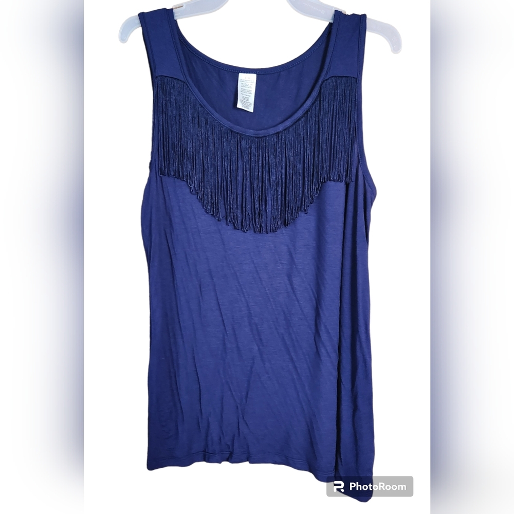 Blue Fringe Tank Top